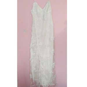 White lace dress with leg slit